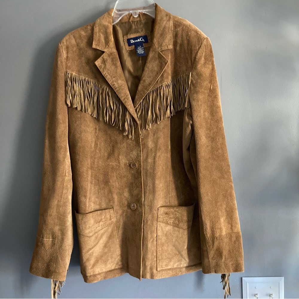 Denim&Co Tan Suede Fringe Jacket
